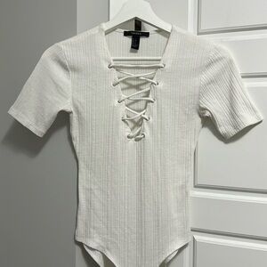 white deep v-neck bodysuit